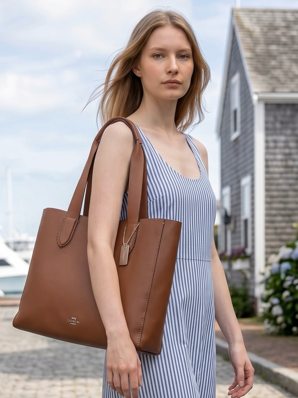 Coach Derby Tote Pebble Leather Saddle Black